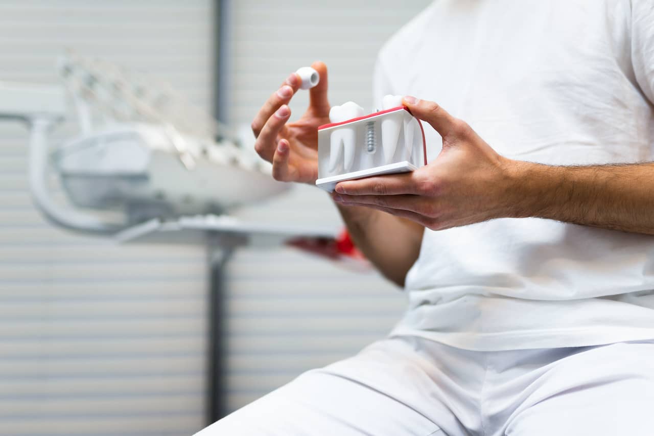 Patient wearing a protective bite splint.